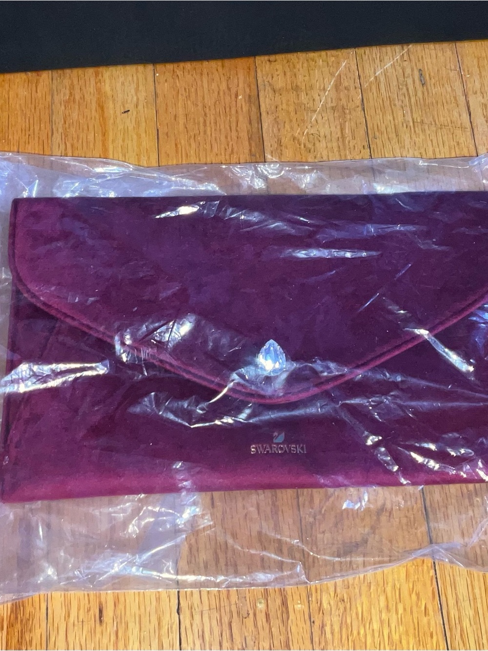 Swarovski Plum Velvet Envelope Clutch with Crystal Accent